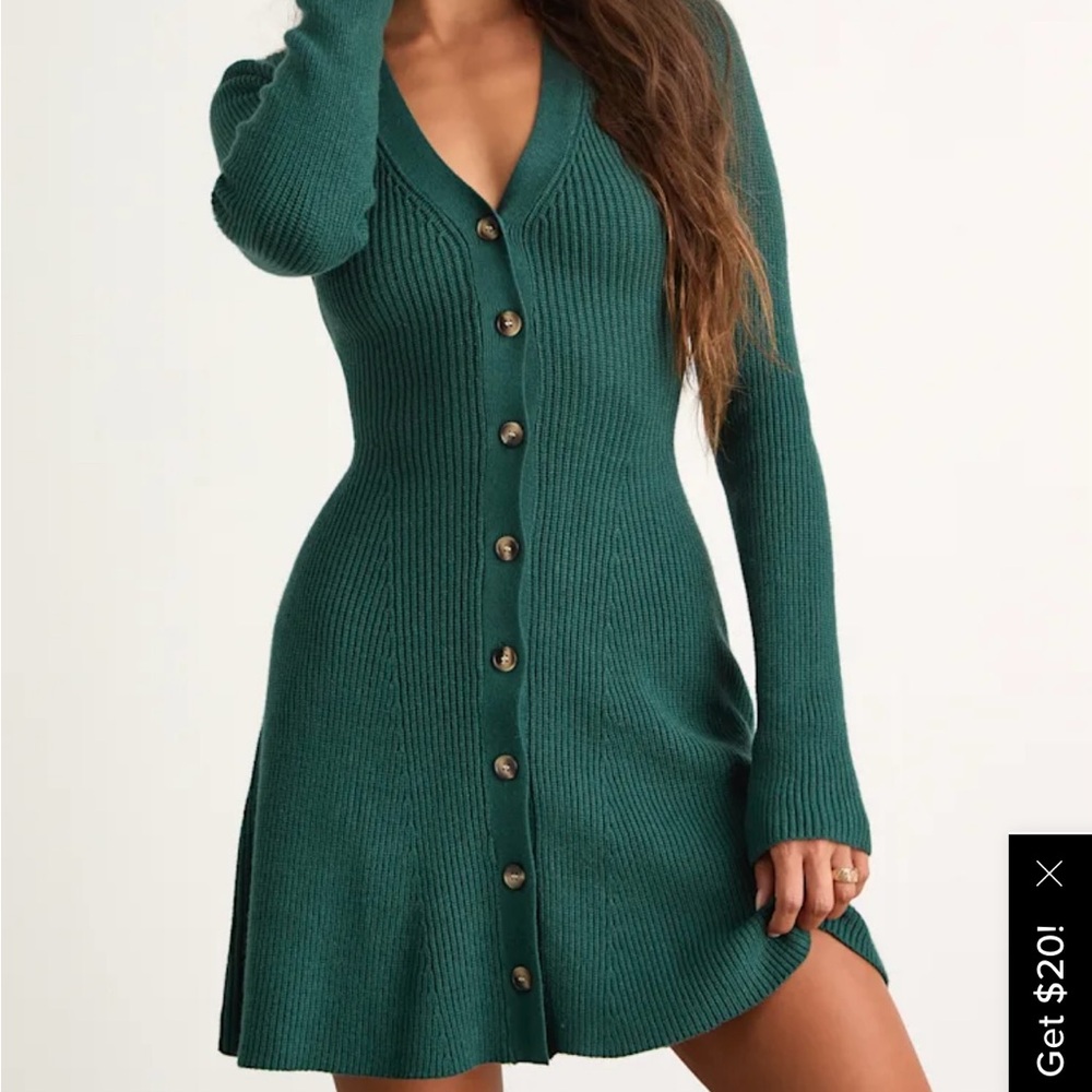 Adorably Flirty Emerald Button-Front Sweater Mini Dress - XS